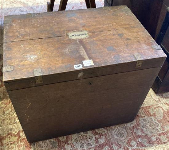 A Victorian brass bound oak silver chest marked G M Mackenzie, width 66cm, depth 43cm, height 56cm